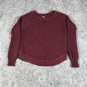 LA‎ Hearts Womens XS Burgundy Chunky Cable Knit Crewneck Sweater